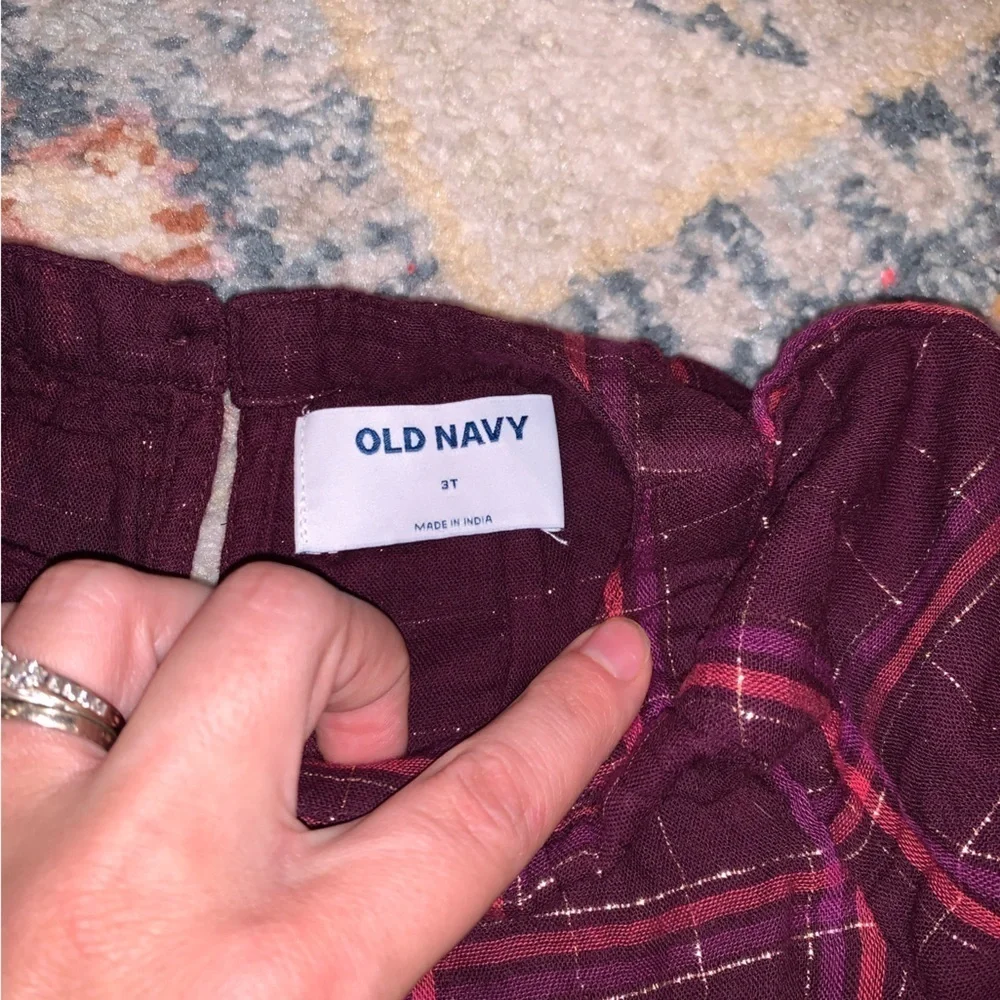 Old Navy NEW Plum Plaid Girls Long Sleeve Festive Dress with Keyhole Back 3T